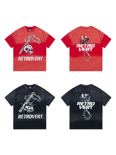 28356095 Skull Chain Print Washed Version Tee 2 colors