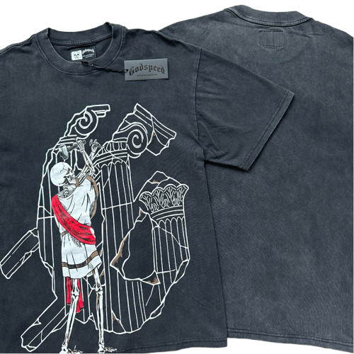 [Buy Two Get One Free]28359519 Skull Repair Building Print Washed Version Tee 2 colors