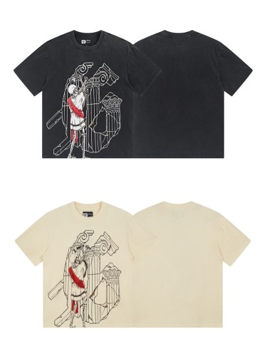[Buy Two Get One Free]28359519 Skull Repair Building Print Washed Version Tee 2 colors