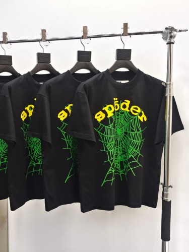 [Big & Tall for weights up to 220 lbs]1:1 quality version 28359548 Yellow Letter Green Spider Web Print Print Tee