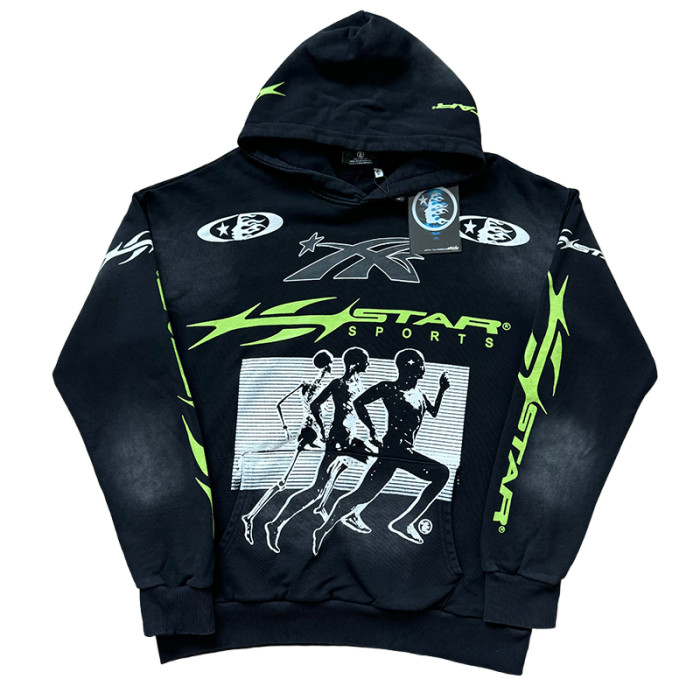 28367321 Running Man Letter Print Sports Washed Version hoodie & pants set