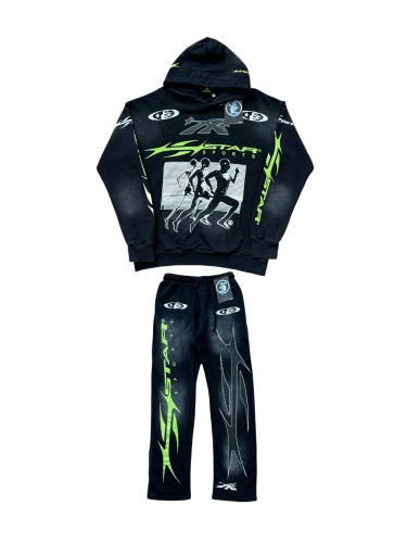 [Buy One Get One Free]  28367321 Running Man Letter Print Sports Washed Version hoodie & pants set