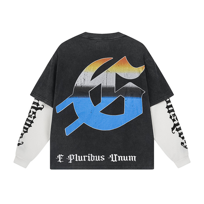 28357721 Metal Robot Moon Print Fake Two-Piece Long Sleeve T-Shirt