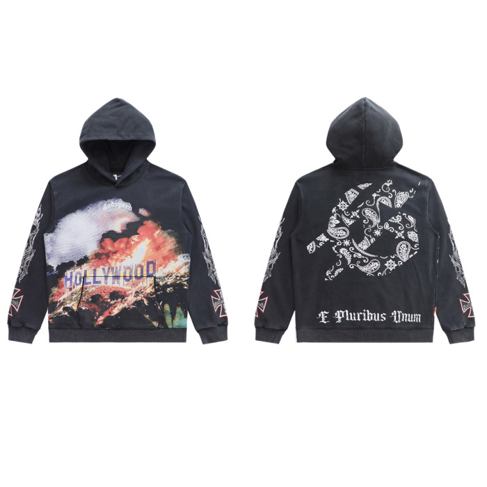   28389217 Hollywood Hills Fire Print Washed Version Hoodie 2 colors