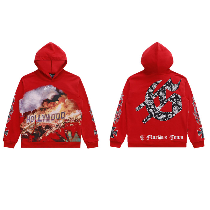   28389217 Hollywood Hills Fire Print Washed Version Hoodie 2 colors