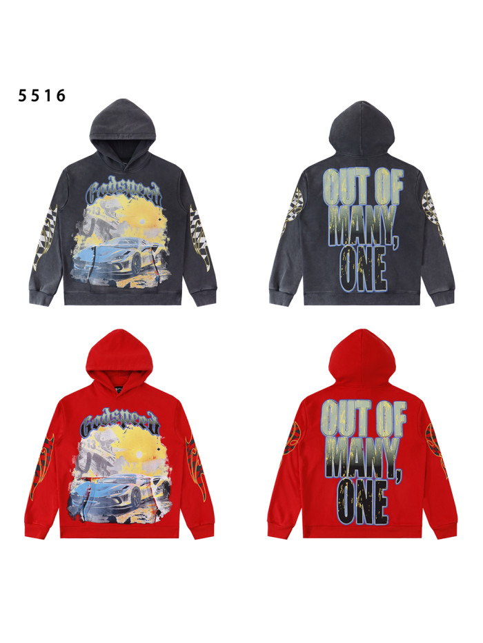   28389214 Racing Car Sunset Printed Washed Version Hoodie 2 colors