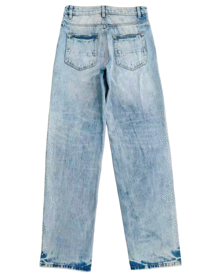   1:1 quality version 28389368 Light Blue Rhinestone Jeans