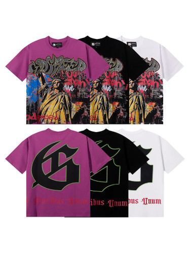 [Buy Two Get One Free]28389261 Statue of Liberty Graffiti Letter Print Tee 3 colors