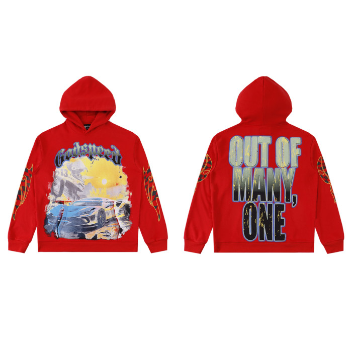   28389214 Racing Car Sunset Printed Washed Version Hoodie 2 colors