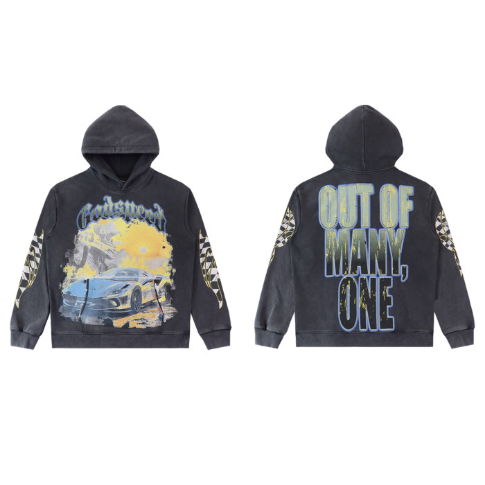   28389214 Racing Car Sunset Printed Washed Version Hoodie 2 colors