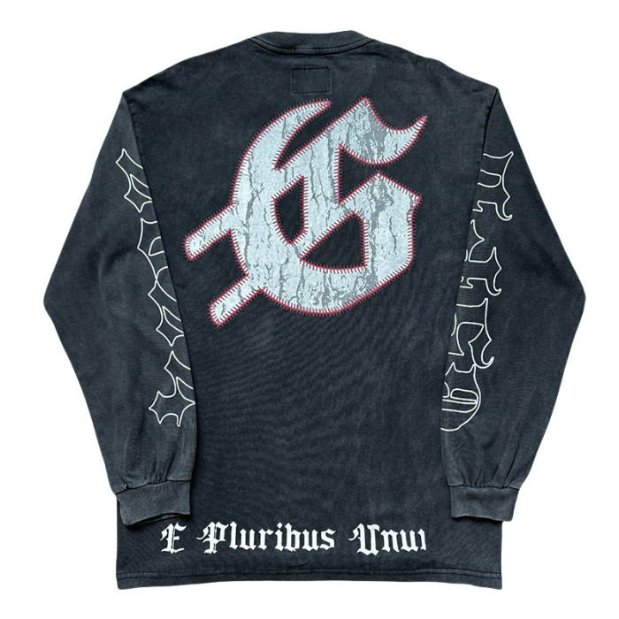 28389989 Baseball Player Skull Print Washed Version Long Sleeve T-Shirt 2 colors