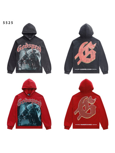 [Buy One Get One Free]  28412268 Dog Head Moon Print Washed Version Hoodie 2 colors