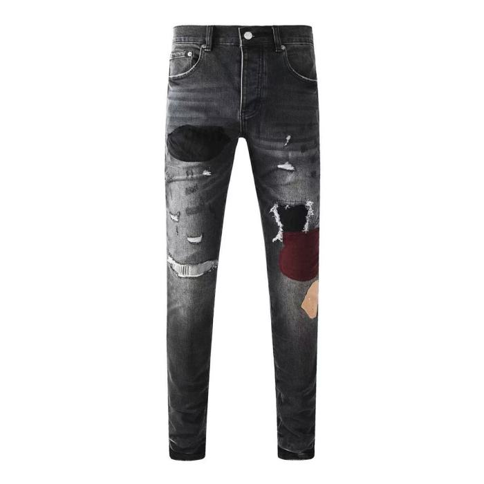   1:1 quality version 28412833 Embroidered Patchwork Jeans