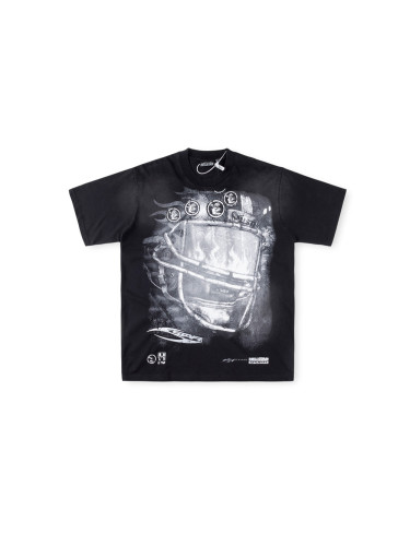 1:1 quality version 28416589 Flame Mask Helmet Print Washed Version Tee