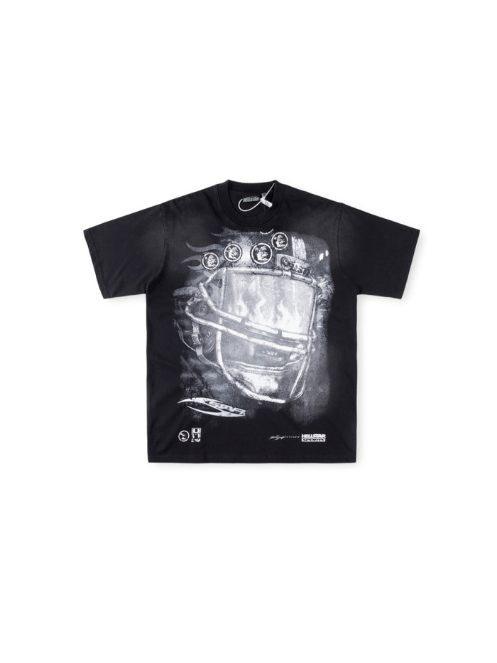 1:1 quality version 28416589 Flame Mask Helmet Print Washed Version Tee