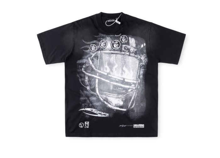 1:1 quality version 28416589 Flame Mask Helmet Print Washed Version Tee