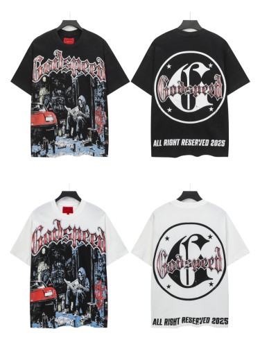 [Buy Two Get One Free]28416771 Newspaper skull Print Washed Version Tee 2 colors