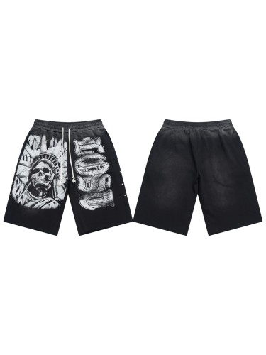 28419036 Solemn Skeleton Print Washed Version Shorts