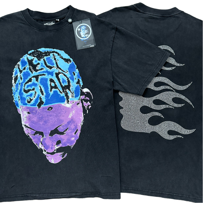 [50% Off]Hellstar Studio Rodman Printed Back Heat-Pressed Rhinestones Washed Version Tee 2 colors 28425357
