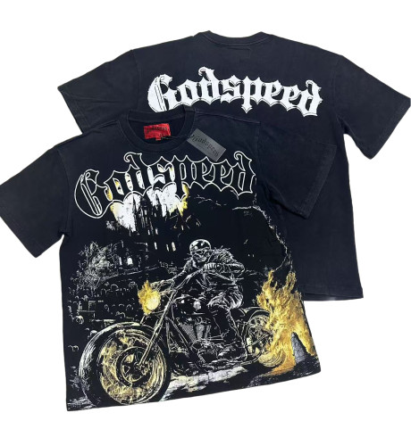 [Buy Two Get One Free]28429029 Skull Riding a motorcycle print Washed Version Tee 2 colors