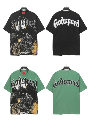 [Buy Two Get One Free]28429029 Skull Riding a motorcycle print Washed Version Tee 2 colors