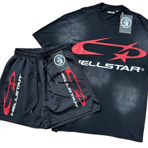 [Buy Two Get One Free]28428875 Red and white printed Washed Version Tee & Shorts Set