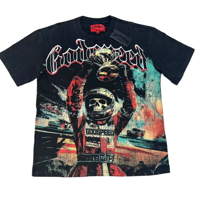 28429037 Skeleton Race Car Driver Holding Trophy Print Washed Version Tee 2 colors