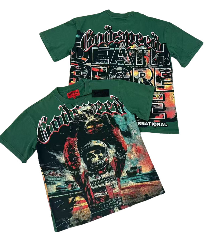 28429037 Skeleton Race Car Driver Holding Trophy Print Washed Version Tee 2 colors