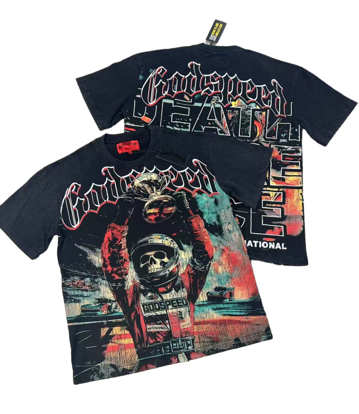 28429037 Skeleton Race Car Driver Holding Trophy Print Washed Version Tee 2 colors
