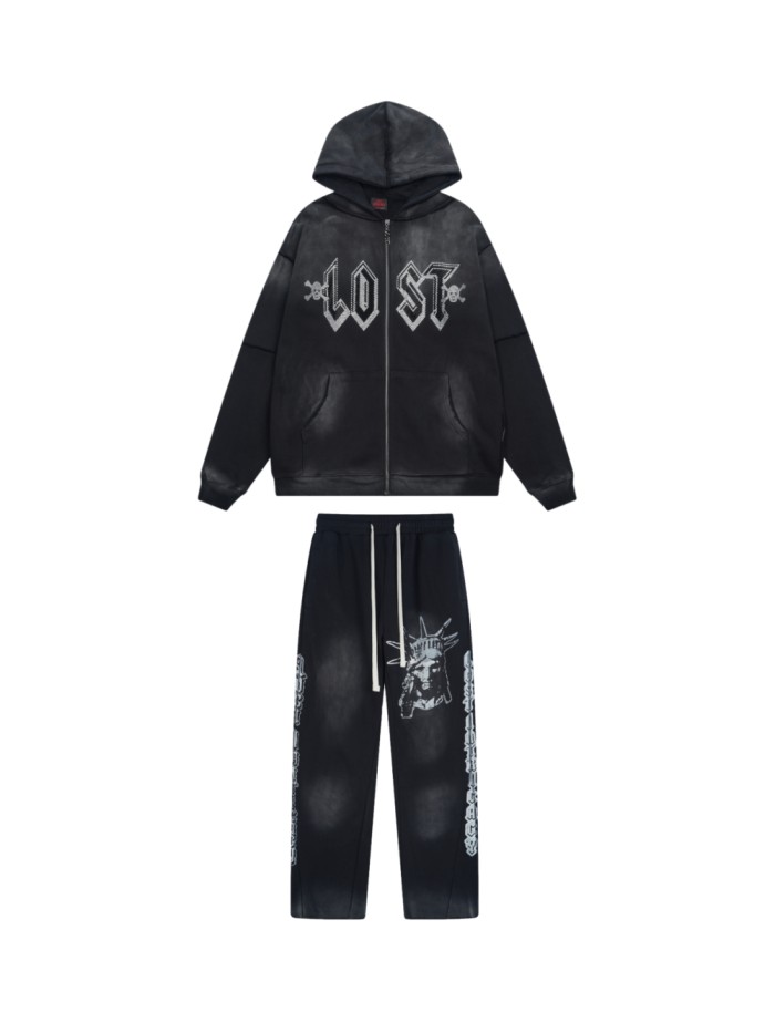 28429746 Chest hot diamond zipper Hoodie & Pants Set