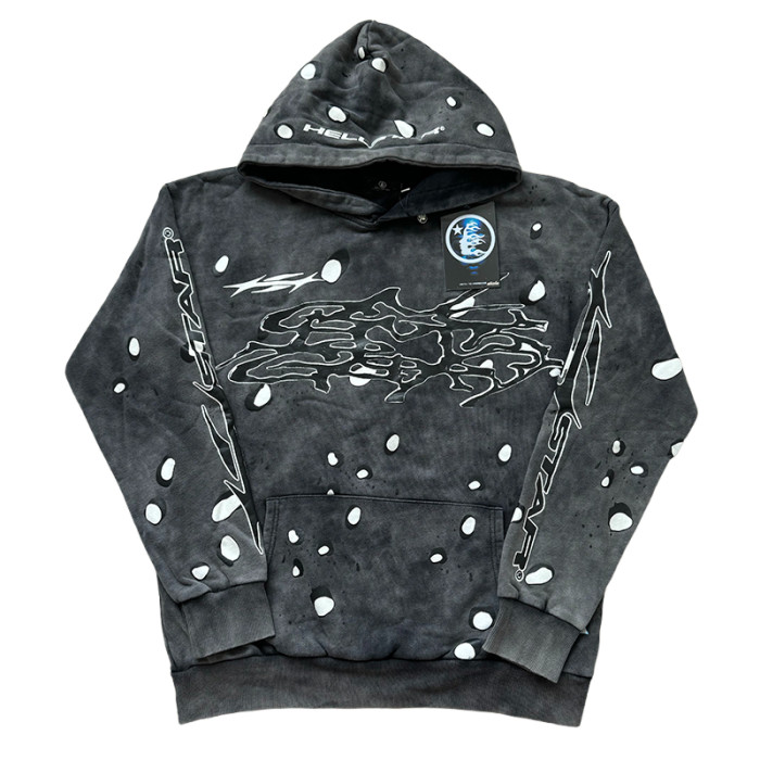 [50% Off]Hellstar Studio Black and white dot printed Washed Version hoodie & pants set 28429767
