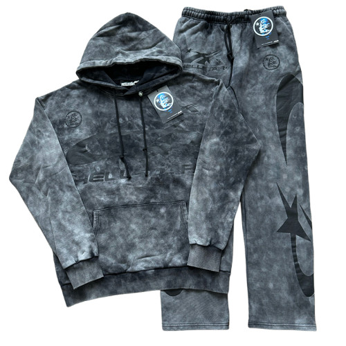[Buy One Get One Free]Black Logo Print Washed Version hoodie & pants set 28434010