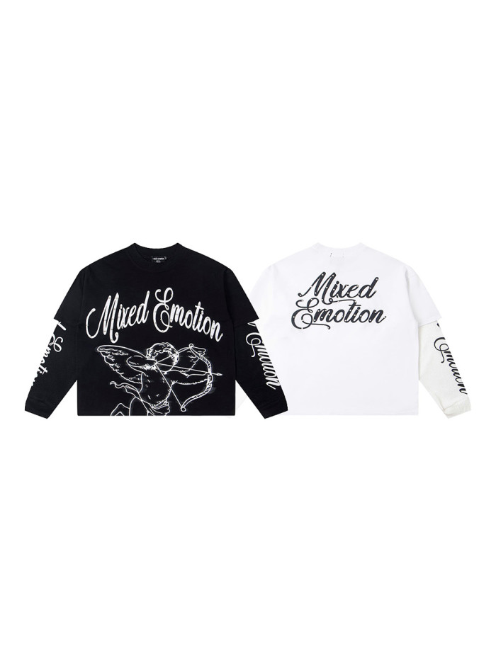 Logo Printed Diamond Fake Two-Piece Long-Sleeve T-Shirt 2 colors 28434339