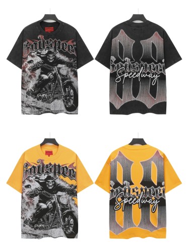 [Buy Two Get One Free]Skeleton Cycling Print Washed Version Tee 2 colors 28437317