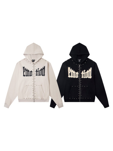 [50% Off]Mixed Emotion Logo Printed Beaded Zipper Hoodie 2 colors 28437362