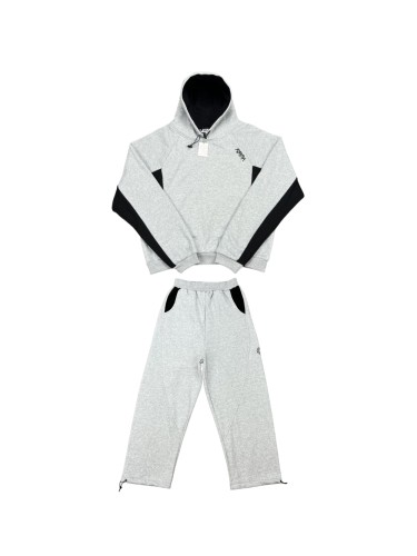 Black stripes gray Embroidered hoodie & pants set 28442843