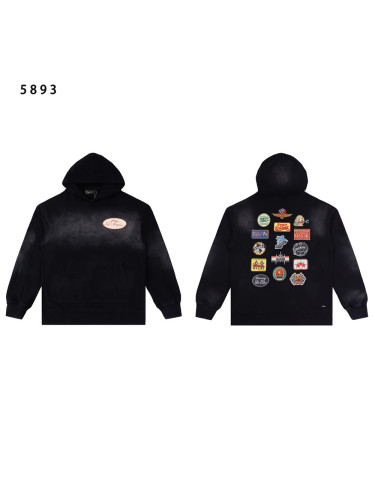 [Buy One Get One Free]Back Multi-Badge Print Washed Version Hoodie 28441780