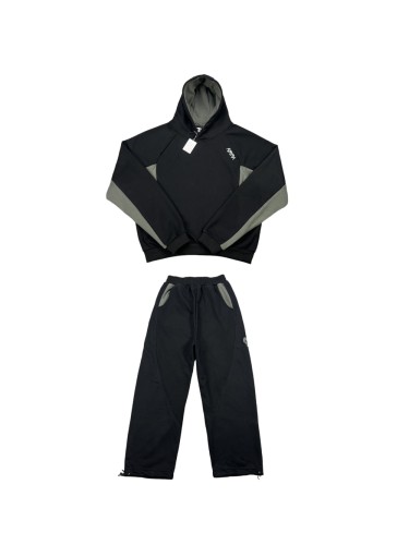 Gray-green stripes black Embroidered hoodie & pants set 28442845