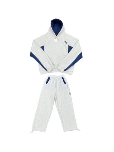 Dark blue stripes gray Embroidered hoodie & pants set 28442844