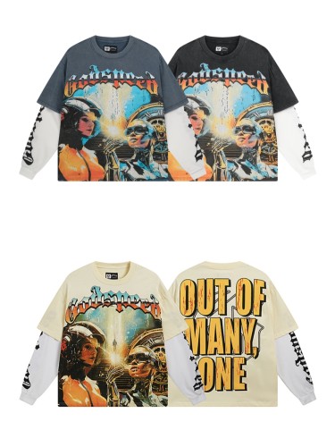 Robot Printed Washed Version Long Sleeve T-Shirt 3 colors 28452119