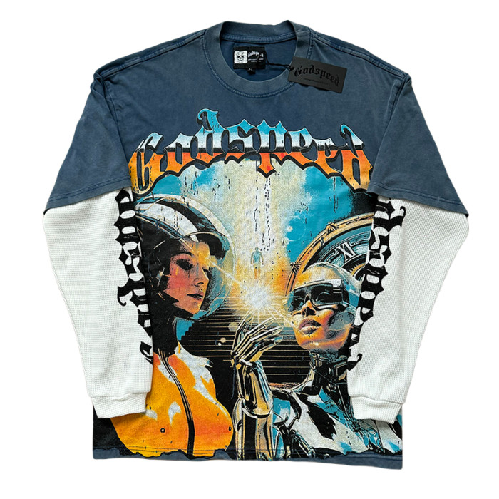 Robot Printed Washed Version Long Sleeve T-Shirt 3 colors 28452119