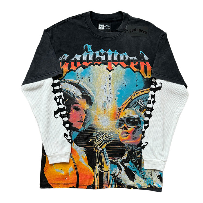 Robot Printed Washed Version Long Sleeve T-Shirt 3 colors 28452119