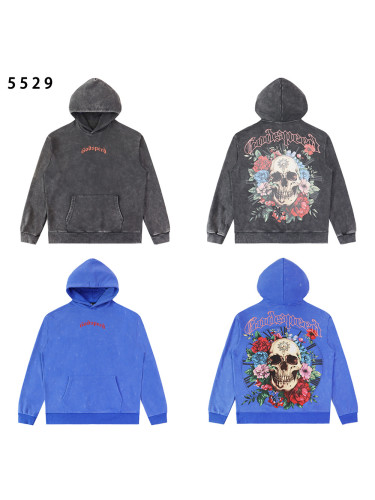 [Buy One Get One Free]Skull Rose print Washed Version Hoodie 2 colors 28462023