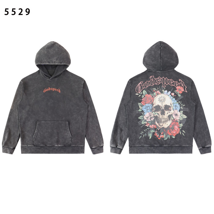 Skull Rose print Washed Version Hoodie 2 colors 28462023