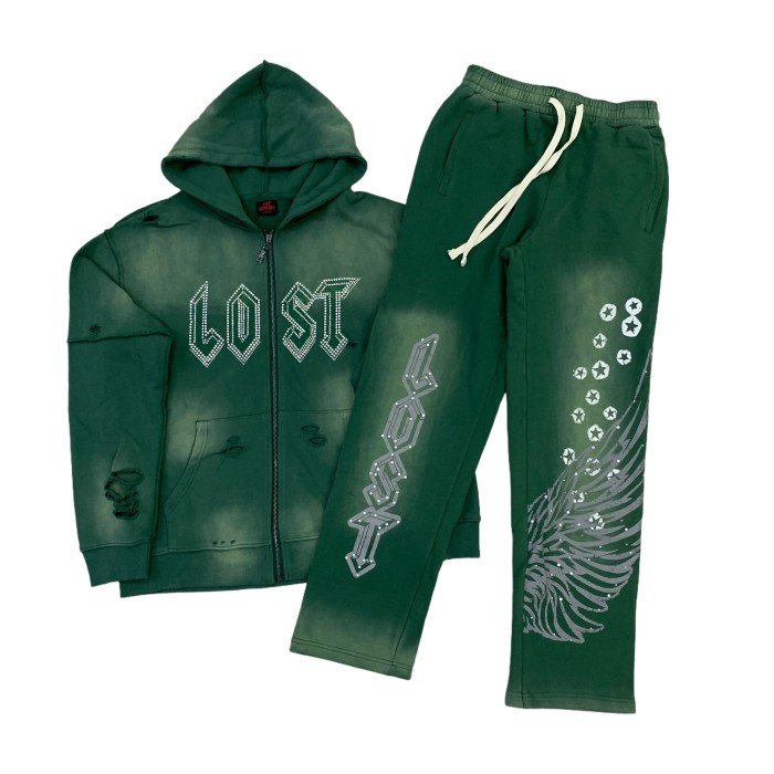 Hot diamond zipper Print washed Version Hoodie & Pants Set 2 colors 28465727