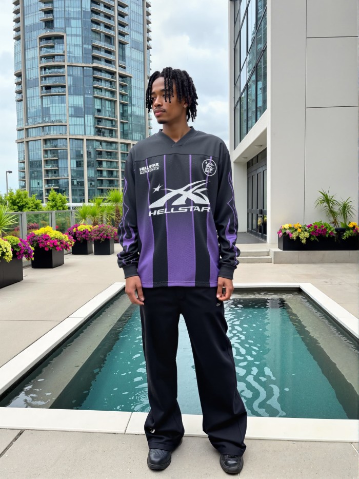 Black and purple mesh patchwork Long Sleeve T-Shirt 28465748