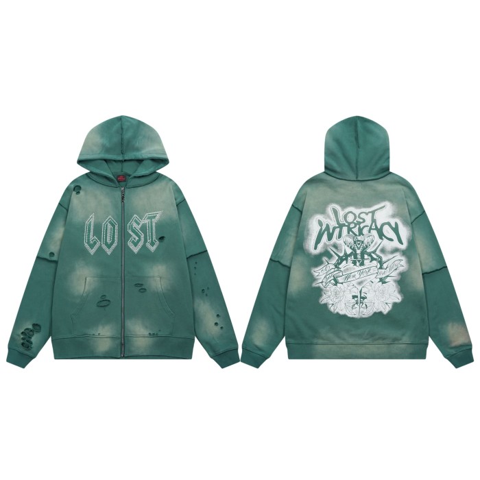 Hot diamond zipper Print washed Version Hoodie & Pants Set 2 colors 28465727
