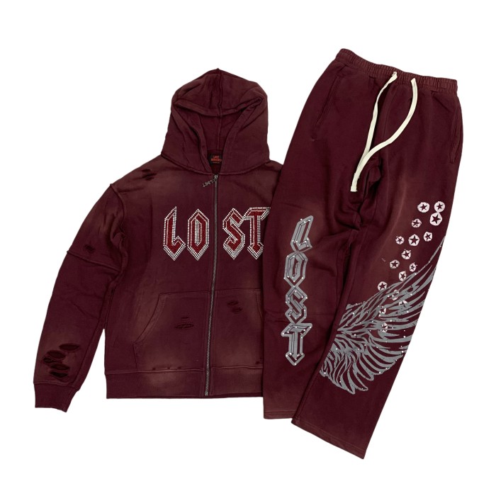 Hot diamond zipper Print washed Version Hoodie & Pants Set 2 colors 28465727