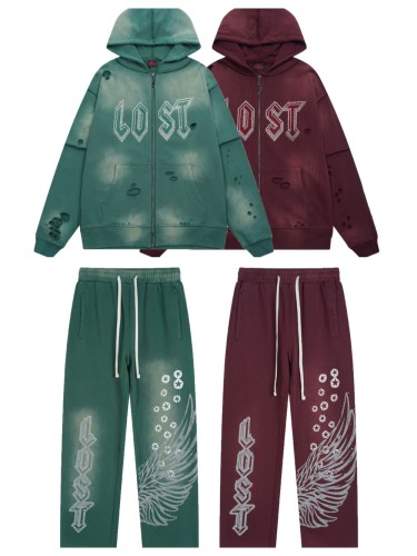Hot diamond zipper Print washed Version Hoodie & Pants Set 2 colors 28465727