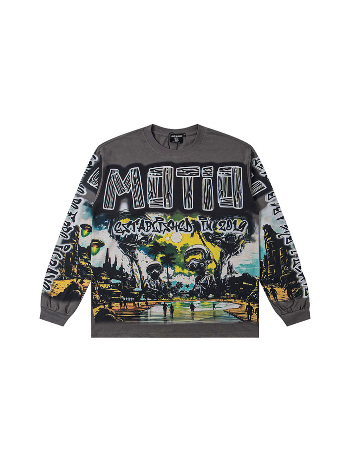 UFO Alien Invasion Printed Long Sleeve T-Shirt 28462021